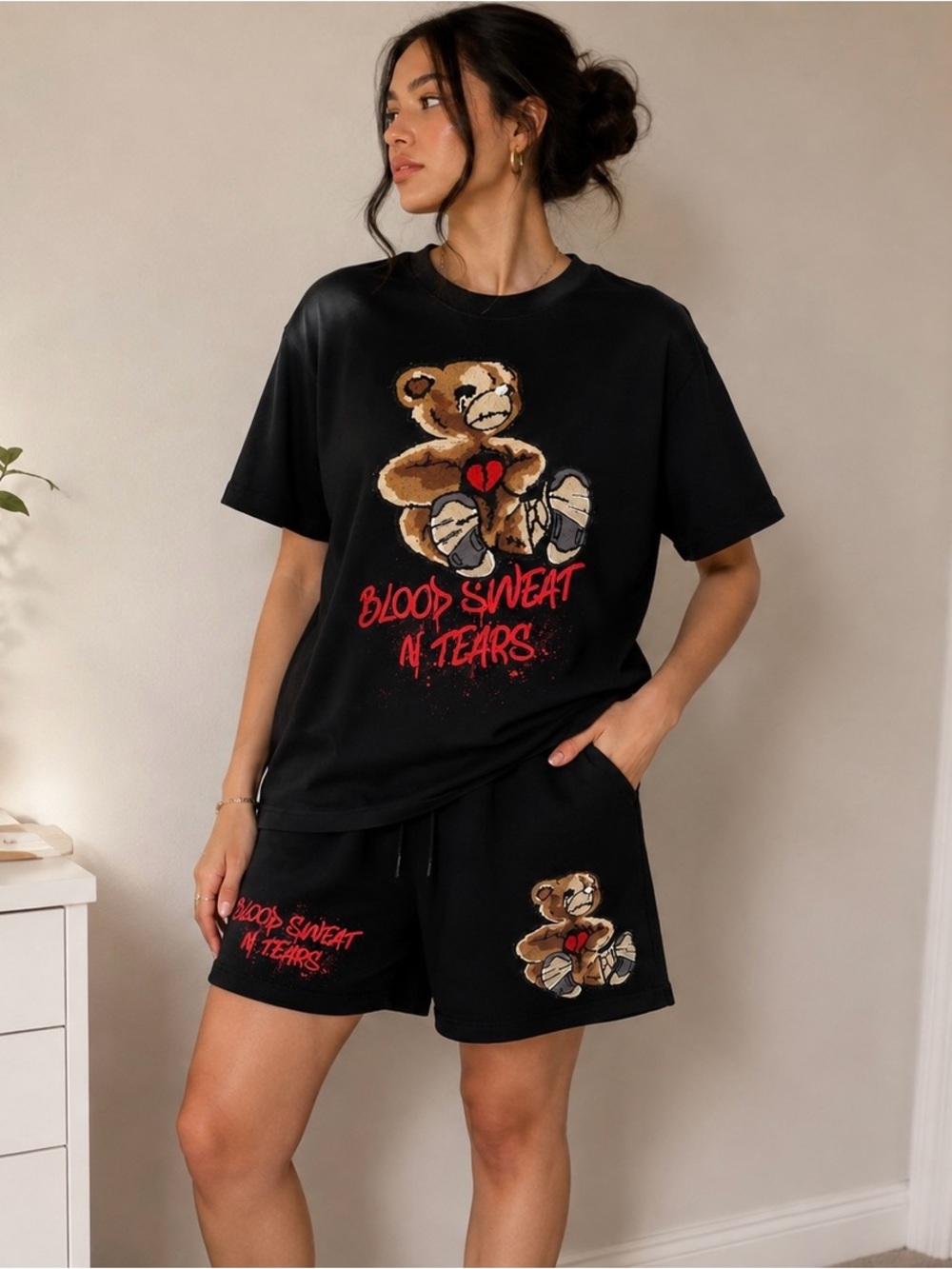 Black Graphic Tee + Shorts Set. Cute matching streetwear set.